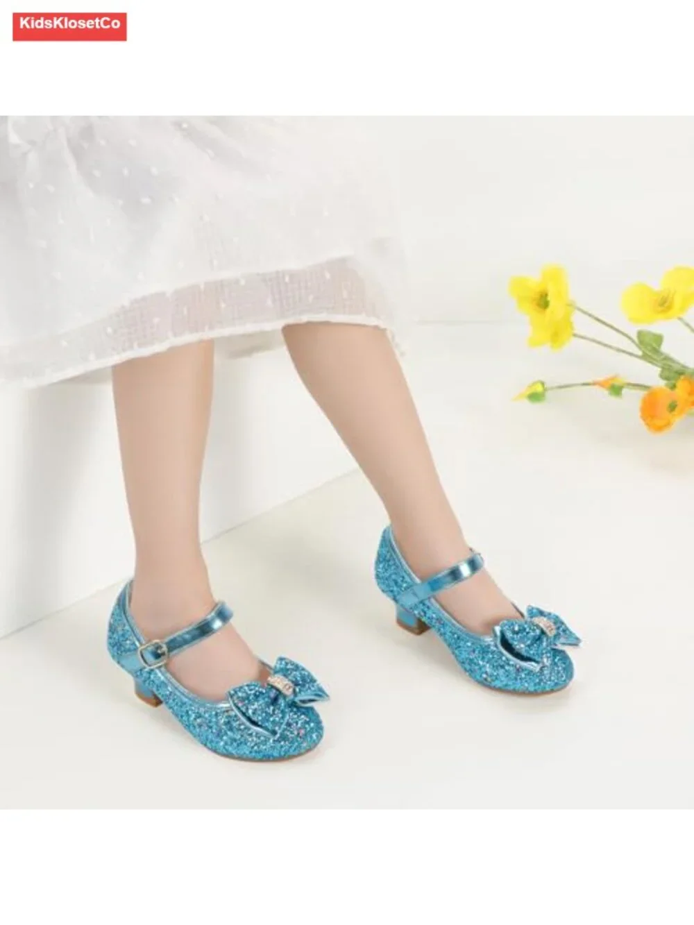 Girls Mary Jane Heels Low Heel Sequin Dress Shoes